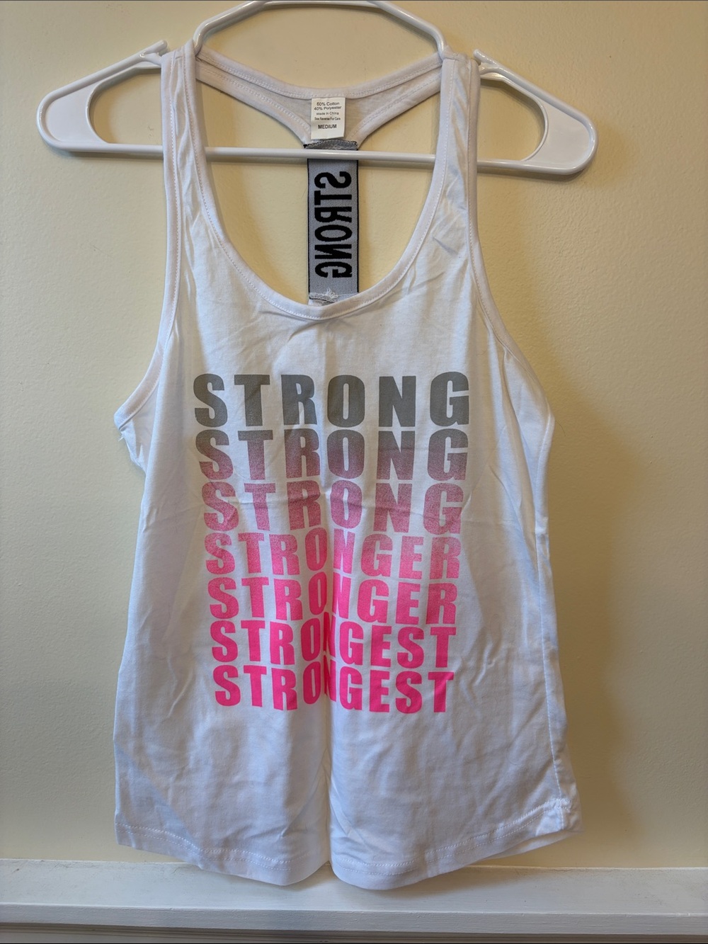 Workout Racerback Tank Top - White with Pink & Gray Ombre Text